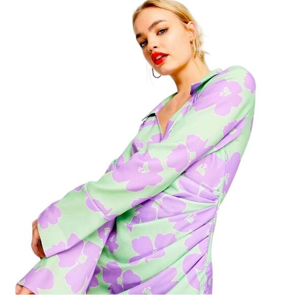 NWOT ASOS Design 70s Drape Front Wrap Midi Dress Green/Lilac Floral – Sz 4 - Picture 8 of 9